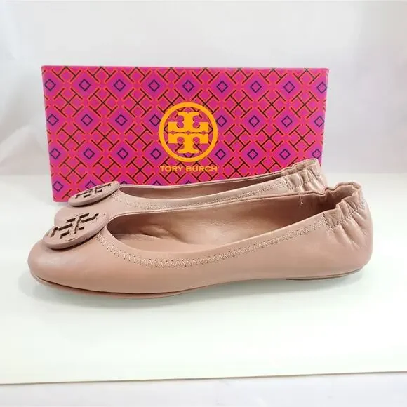 NWT$228 Tory Burch Minnie Travel Meadowsweet TT Logo Leather Ballet Flats 5.5 - Picture 8 of 16